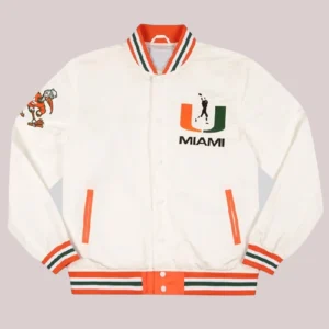 2026 Miami Hurricanes Whiteout Varsity Bomber Jacket White
