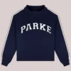 Parke 2026 Sport Stripe Mockneck Navy Blue Sweatshirt