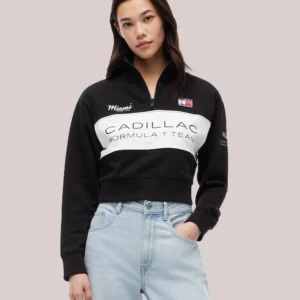 Cadillac F1 Team x Tommy Hilfiger Miami Quarter-Zip Black Sweatshirt For Women's