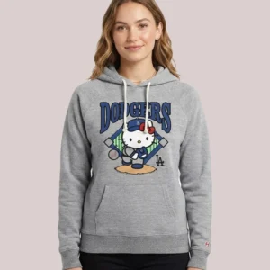 Women's Homage Gray Hello Kitty x Los Angeles Dodgers Hoodie