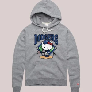 Women's Hello Kitty x Los Angeles Dodgers Pitch Tri-Blend Homage Gray Pullover Fleece Hoodie