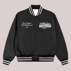 WWE WrestleMania 42 Las Vegas Black Satin Bomber Jacket