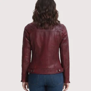 Women's Maroon Biker Quilted Leather Jacket