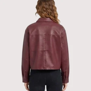 Womens Maroon Cropped Leather Jacket