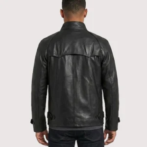 Men's Standup Collar Black Leather Jacket