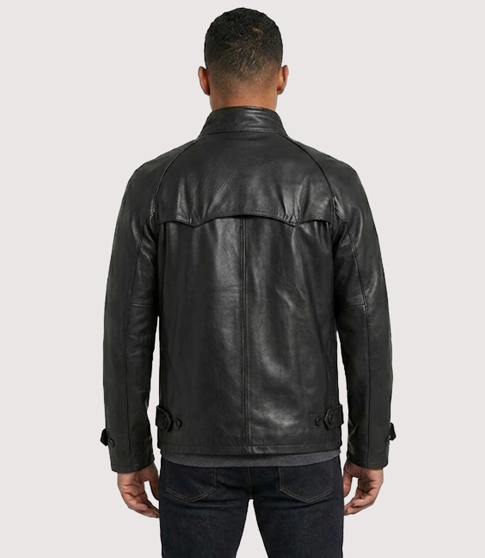 Men's Standup Collar Black Leather Jacket