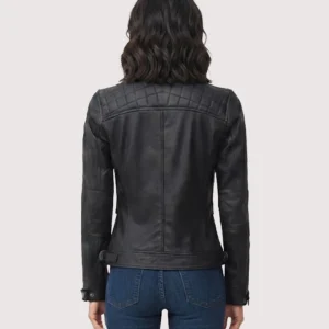 Women's Cafe Racer Black Quilted Leather Jacket