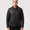 American Clothin Black Shirt Style Leather Jacket For Mens