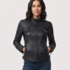 American Clothin Women's Quilted Black Cafe Racer Leather Jacket