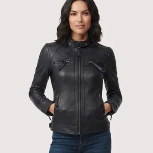 American Clothin Women's Quilted Black Cafe Racer Leather Jacket